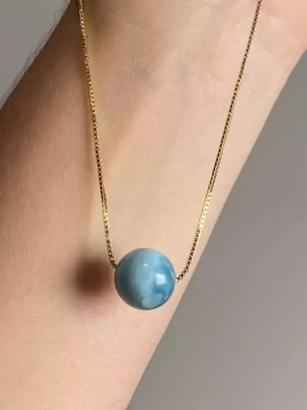 Larimar authentic Blue Sphere Necklace with Gold plated